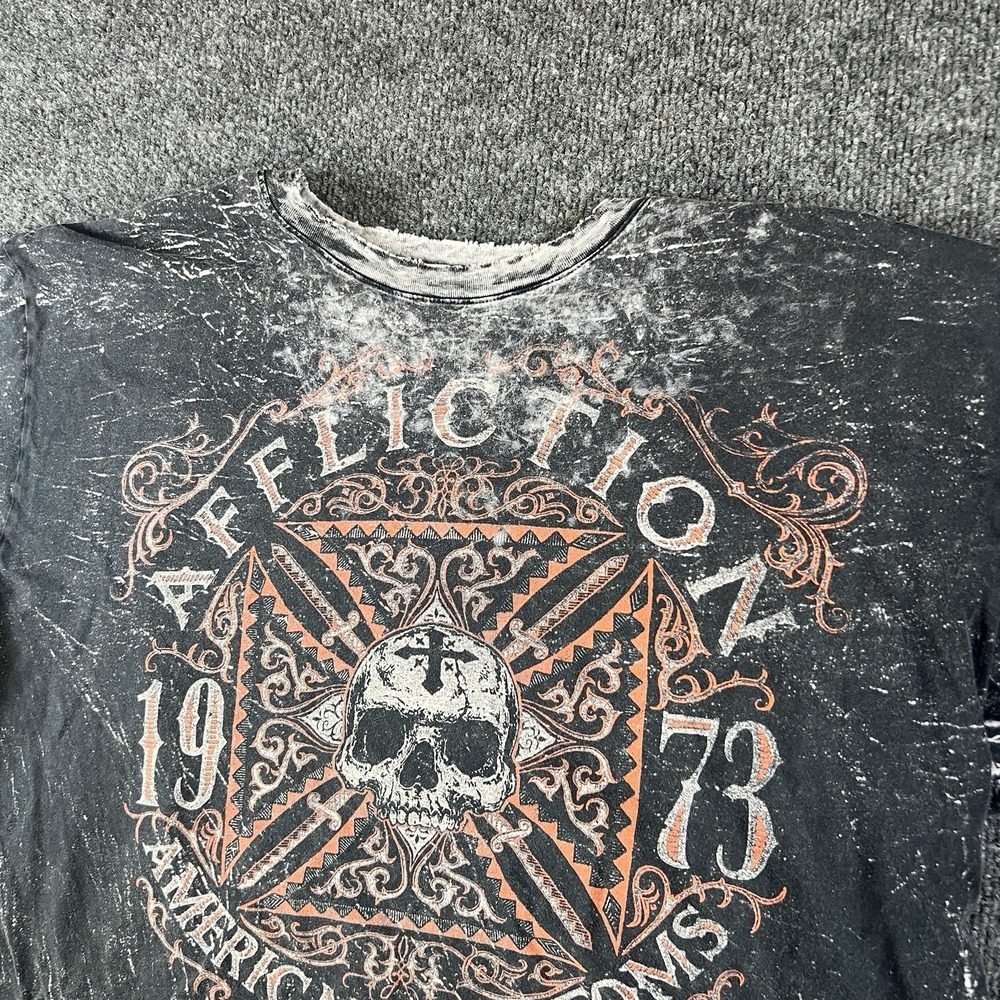 Affliction American Customs 1973 Skull‎ Tee 3XL Black Acid Wash